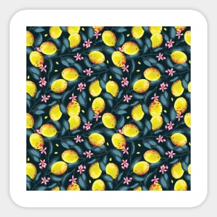 Lemon Branches on Black Background Sticker